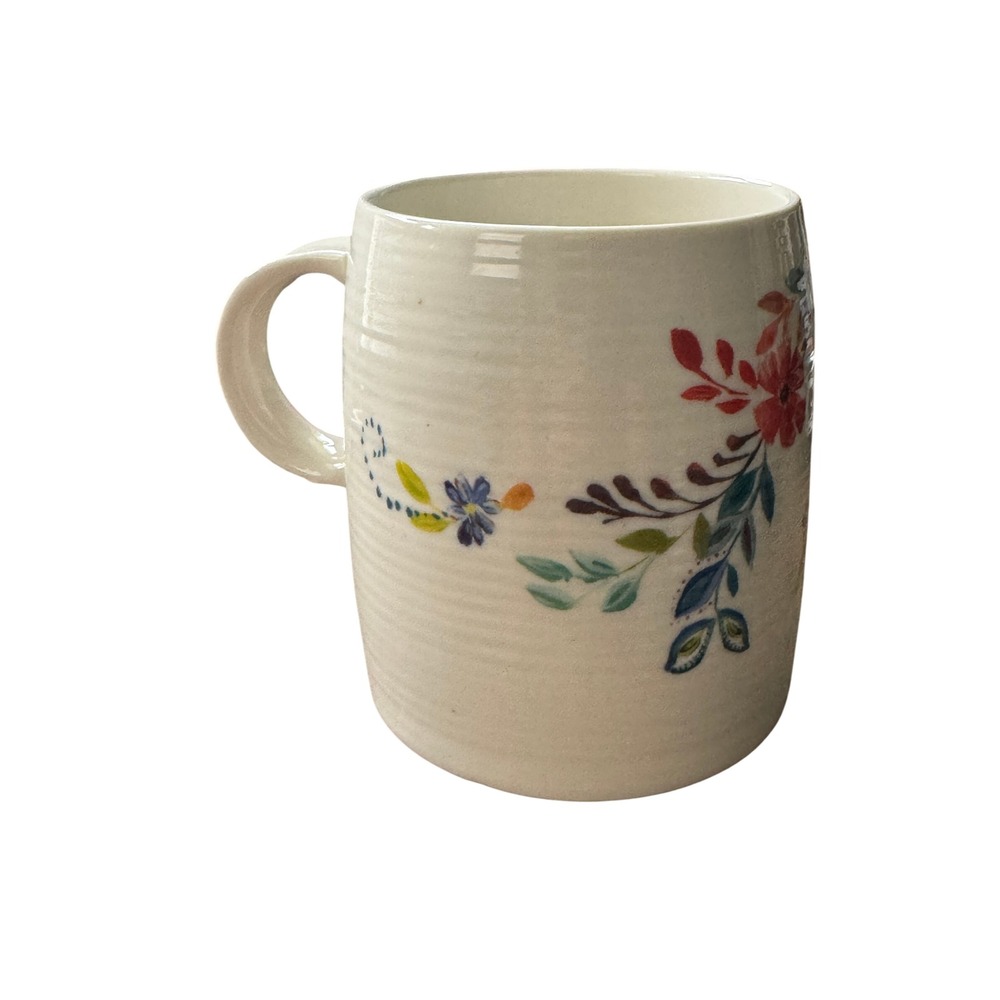 Anthropologie Starla M Halfmann Monogram L Floral Ceramic Coffee Mug Cream Multi - Picture 3 of 6